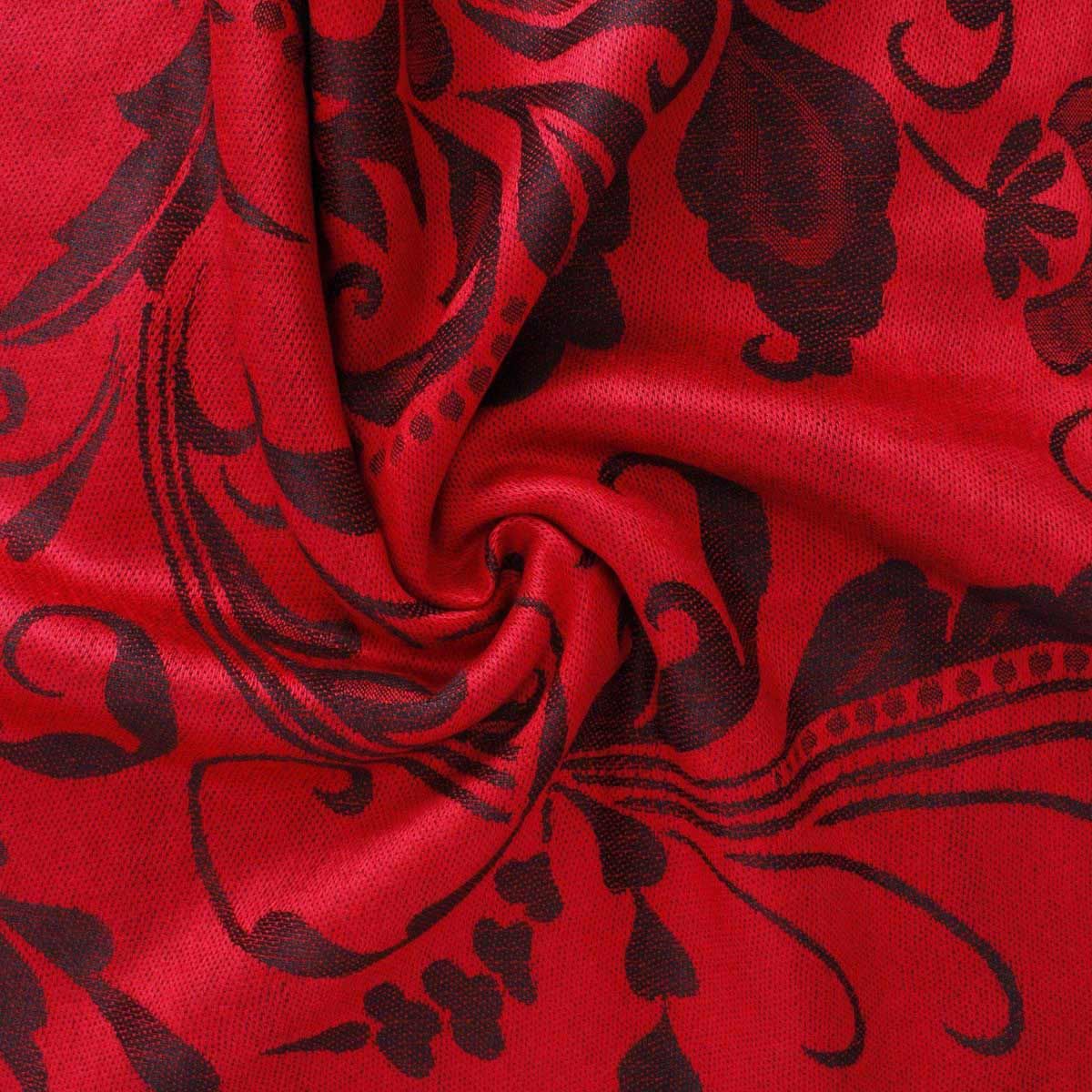 Pashmina Red Flower Fringe Scarf for Women