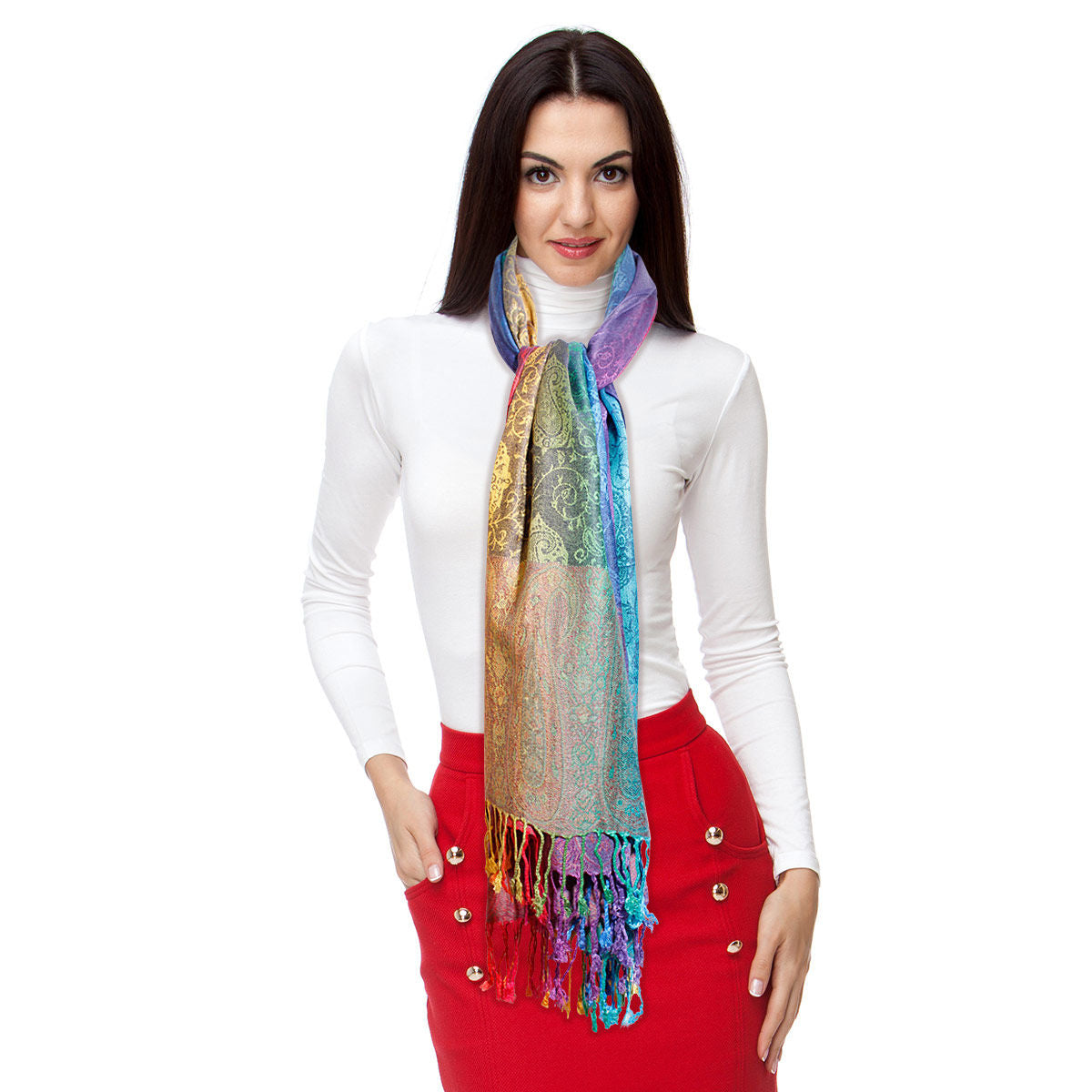 Pashmina Rainbow Blue Paisley Scarf for Women