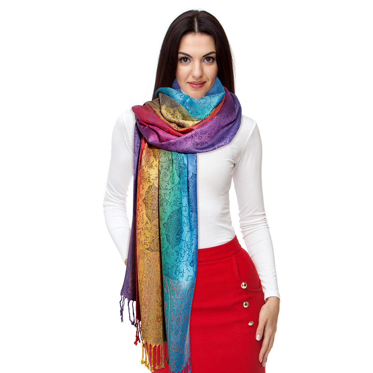 Pashmina Rainbow Blue Paisley Scarf for Women