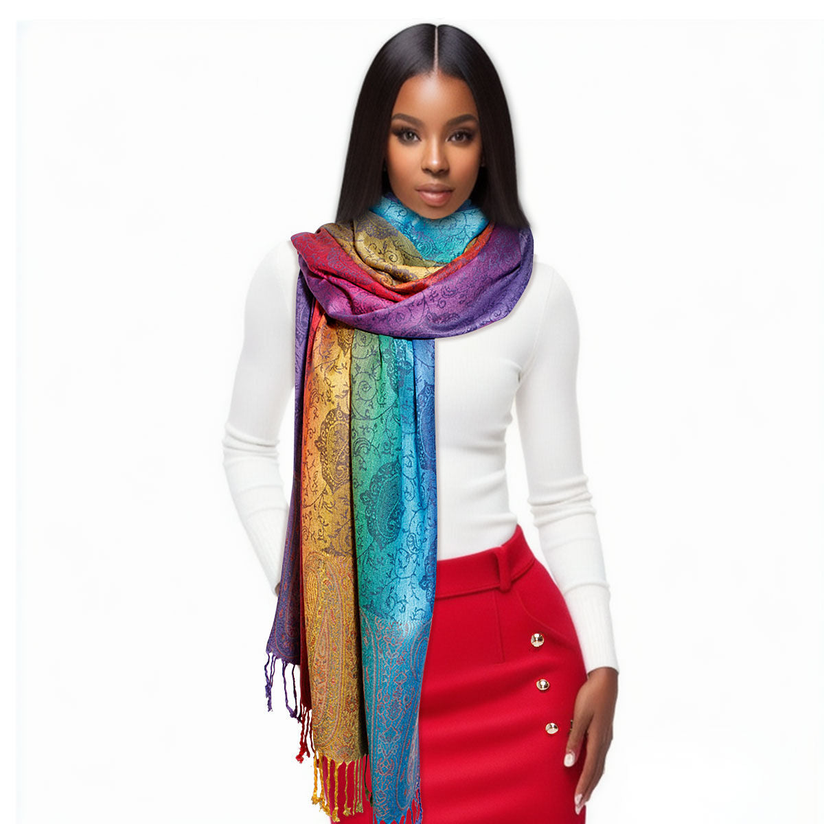 Pashmina Rainbow Blue Paisley Scarf for Women