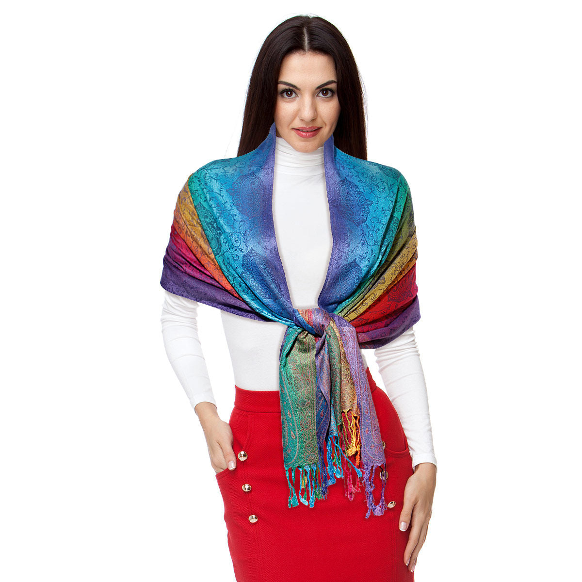 Pashmina Rainbow Blue Paisley Scarf for Women