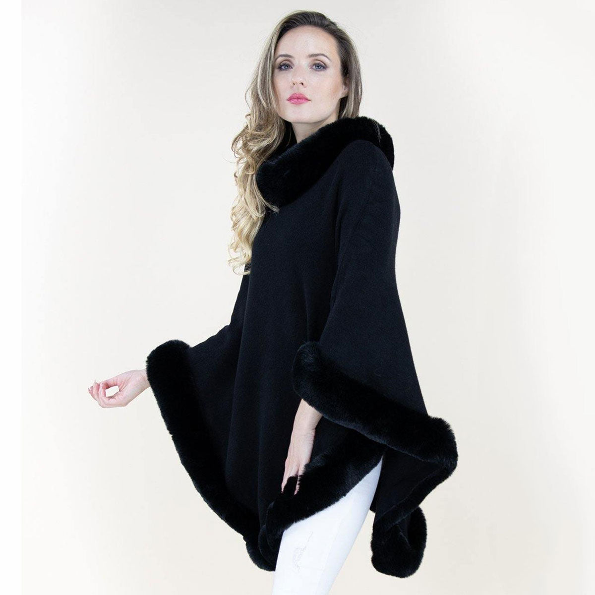 Poncho Black Fur Trim for Women