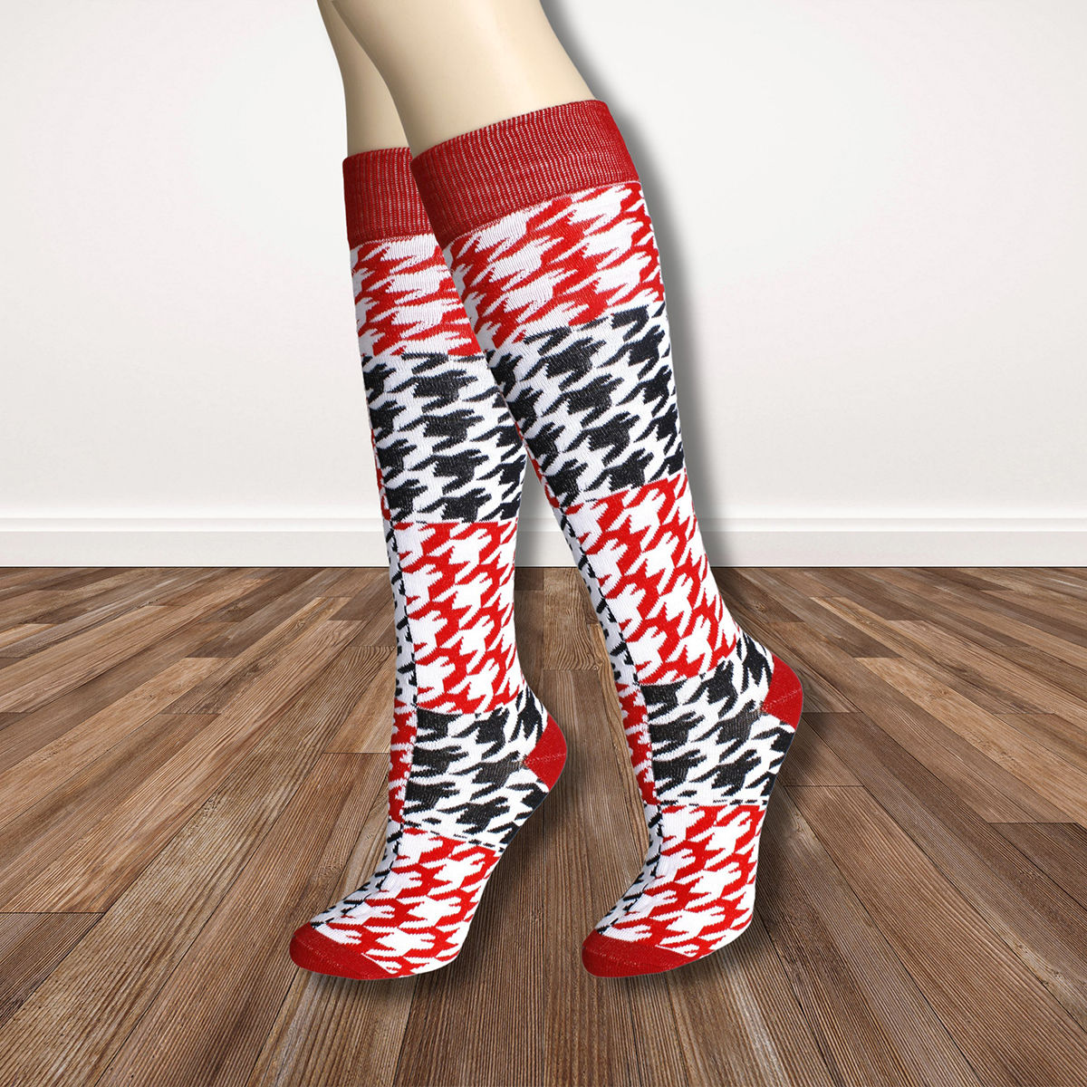 Socks Knee High Red Checkered for Women