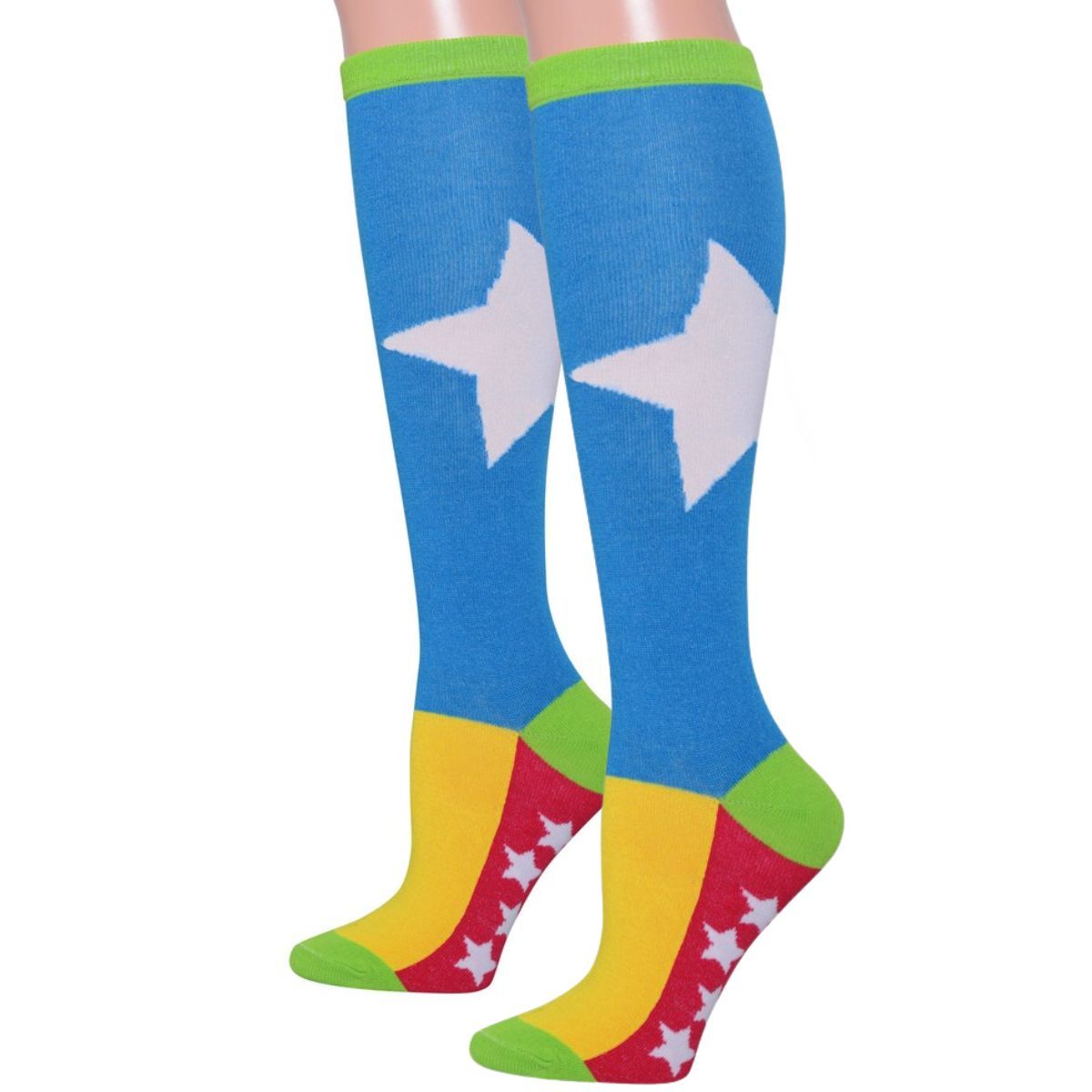 Blue Color Block Star Knee Socks